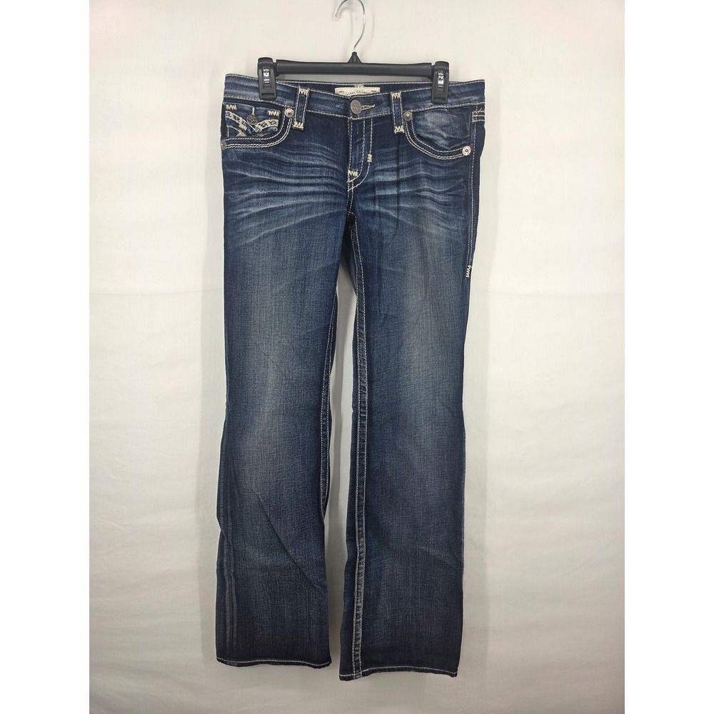 Big Star Liv Bootcut Jeans Womens 28L Dark Wash Embroidered Flap Pocket Y2K